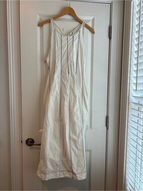 Anthropologie White Maxi Dress with Navy Stitching